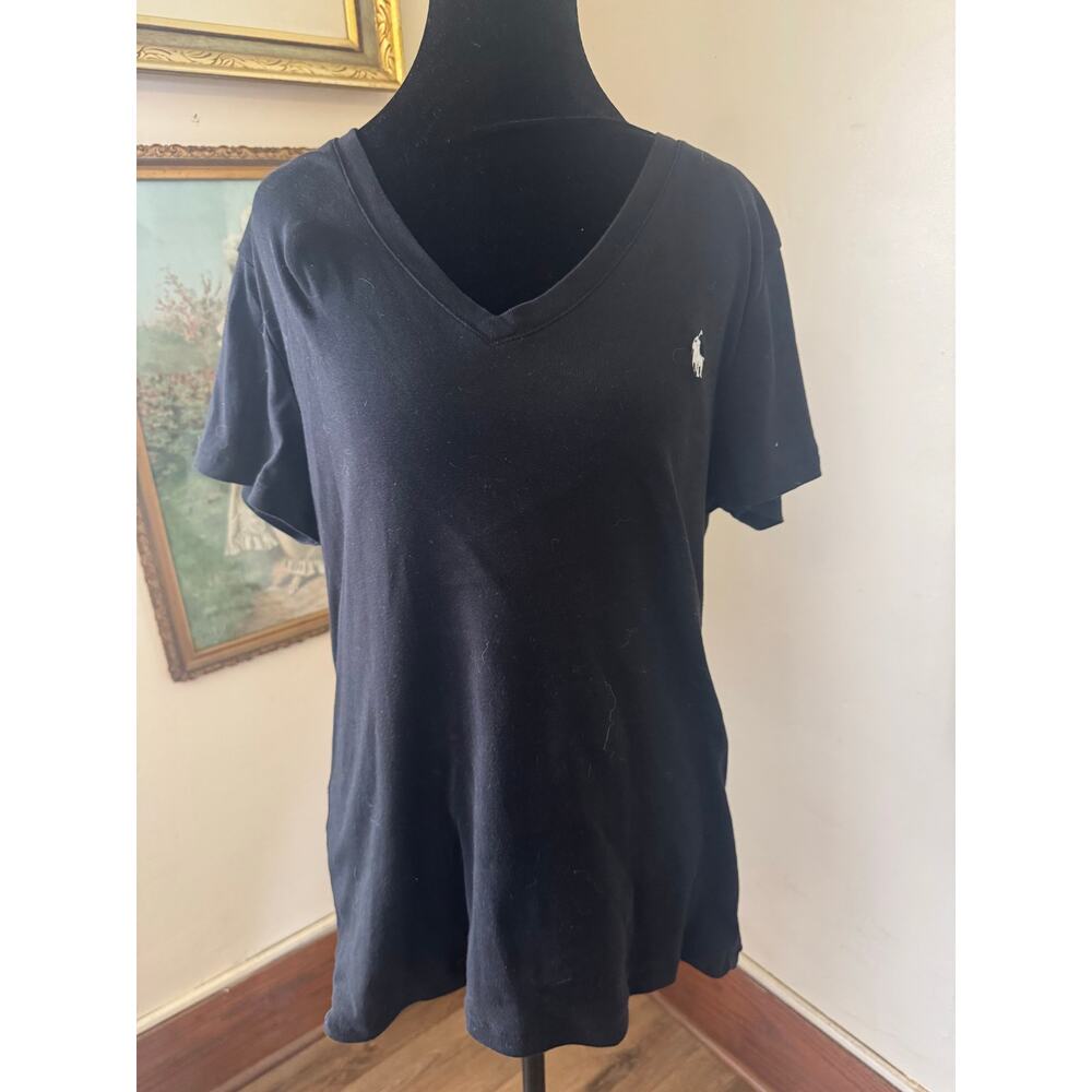 Ralph Lauren Polo Black V Neck Tee Pony Logo Short Sleeve Women’s XL